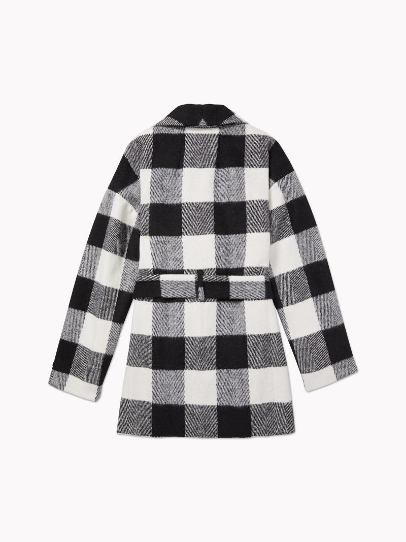 Női Tommy Hilfiger Essential Buffalo Check Wool Kabátok Fekete Fehér | HU 30OKI